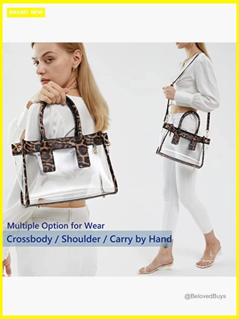 Clear PVC Satchel Handbag with Vegan Leather Trim Stadium Approved Shoulder Bag